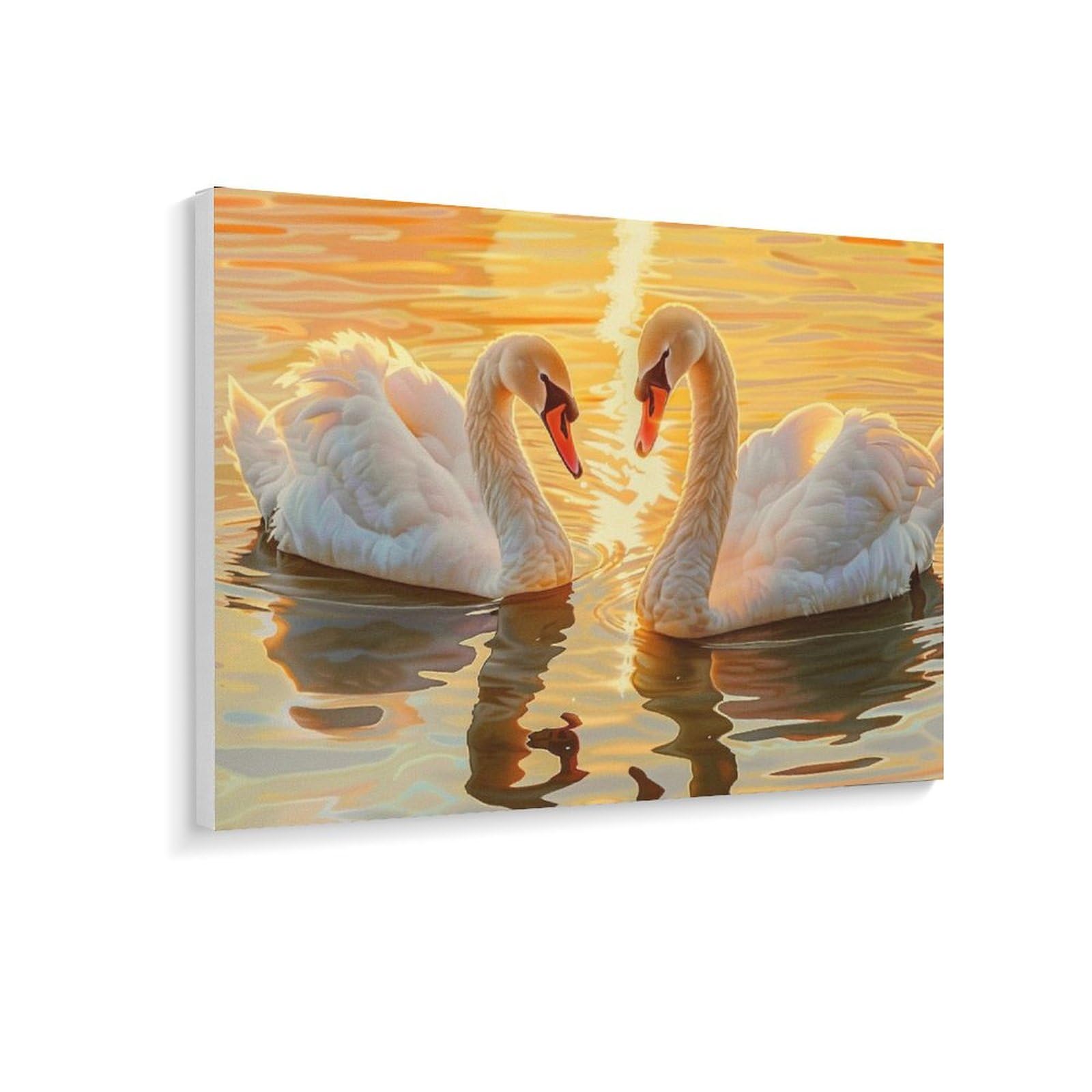 Amazon | 夕暮れ時の湖にいる二羽の白鳥 数字キットによる絵画 数字